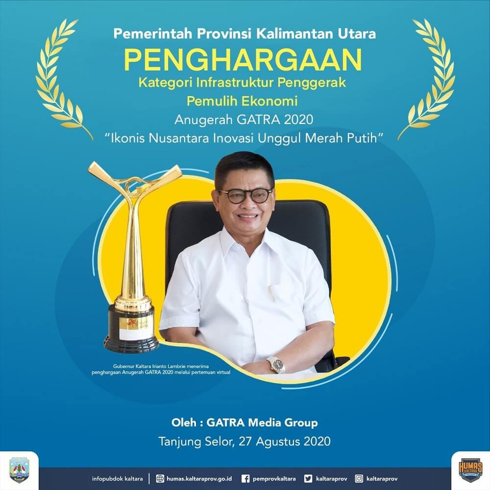 Kedua Kali, Kaltara Raih Anugerah Gatra 2020  = Kategori Infrastruktur Penggerak Pemulih Ekonomi