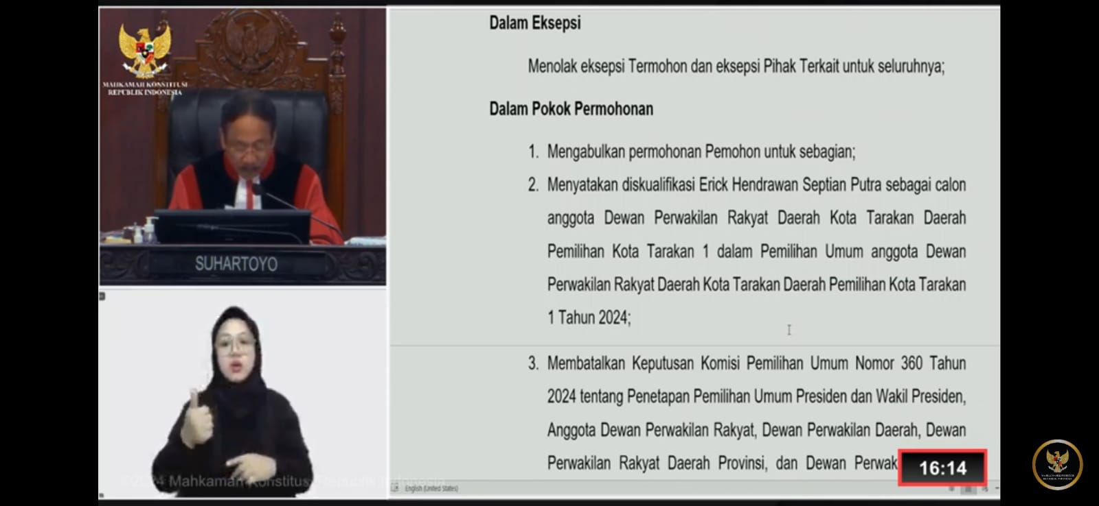 Tok! MK Diskualifikasikan Erick, Tarakan Tengah Bakal Lakukan PSU