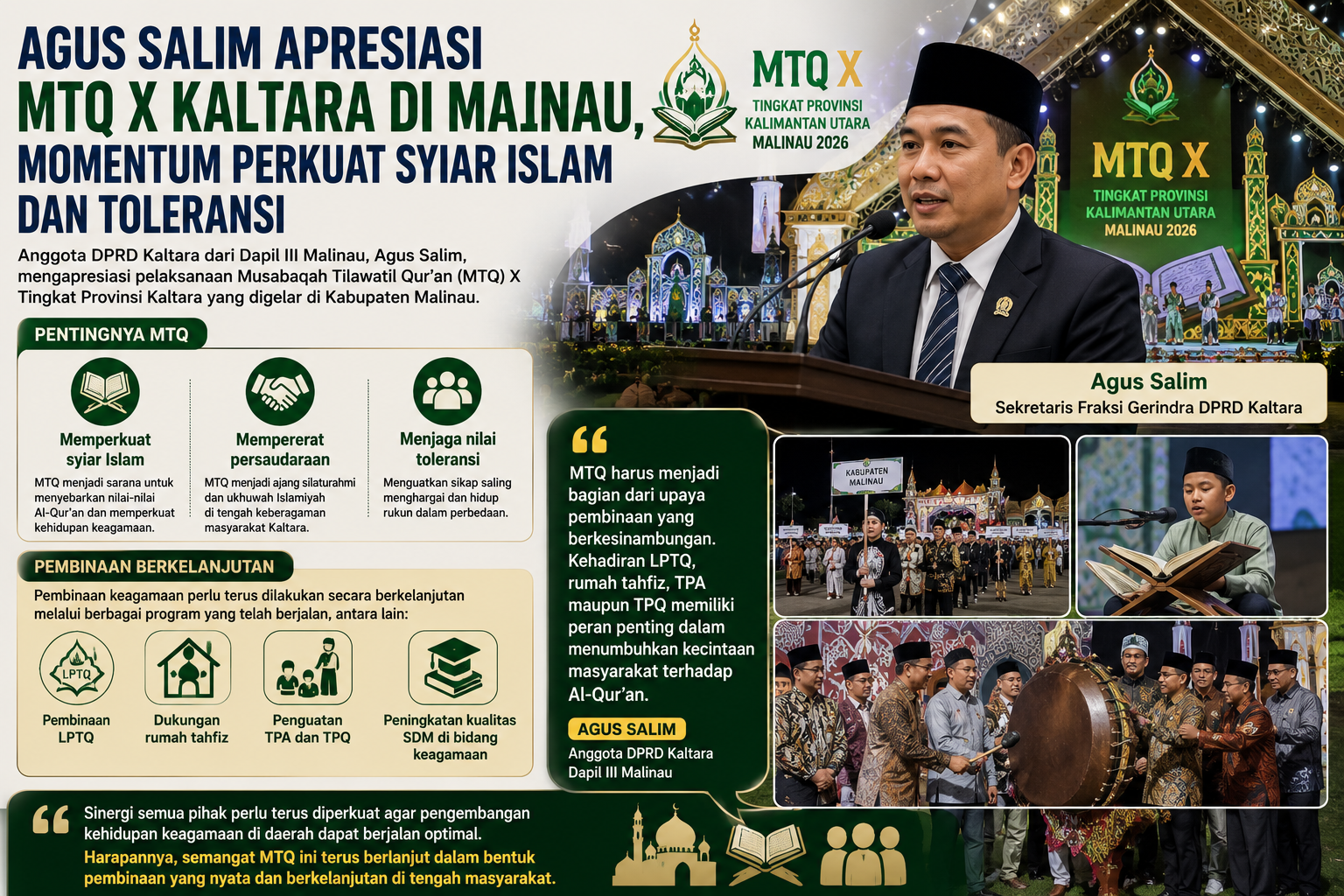 Agus Salim DPRD Kaltara MTQ X Kaltara Jadi Momentum Perkuat Nilai Keagamaan dan Toleransi