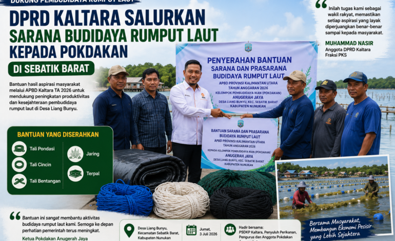 DPRD Kaltara Salurkan Sarana Budidaya Rumput Laut kepada Pokdakan di Sebatik Barat