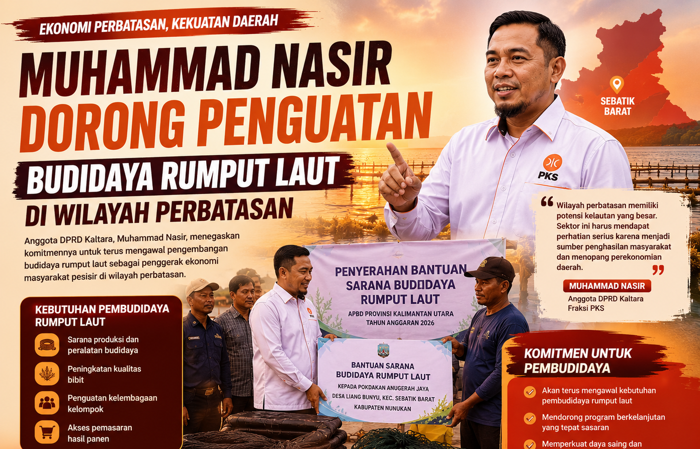 Tak Sekadar Bantuan, Muhammad Nasir Kawal Penguatan Budidaya Rumput Laut di Wilayah Perbatasan