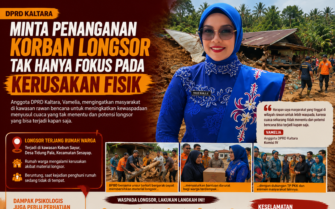Usai Tinjau Lokasi Longsor, Vamelia Minta Warga Tingkatkan Kewaspadaan